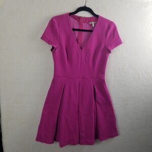 Banana Republic Pink‎ V Neck Cap Sleeve Fit Flare Pleated Dress Size 6